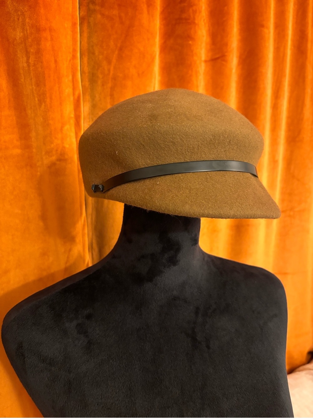 Women’s Brown Wool Newsboy Cap with Black Band